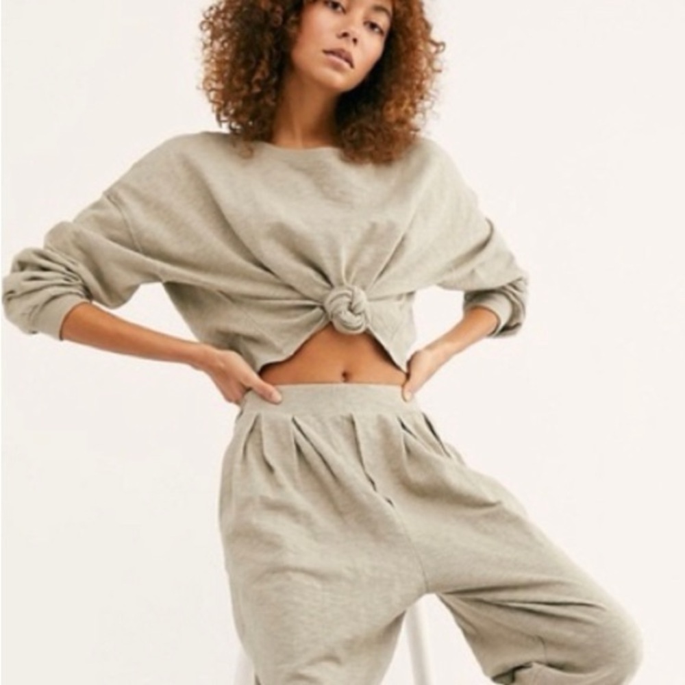 Free People Beach Culver City Cropped Crewneck Knot Front Lounge Top Large